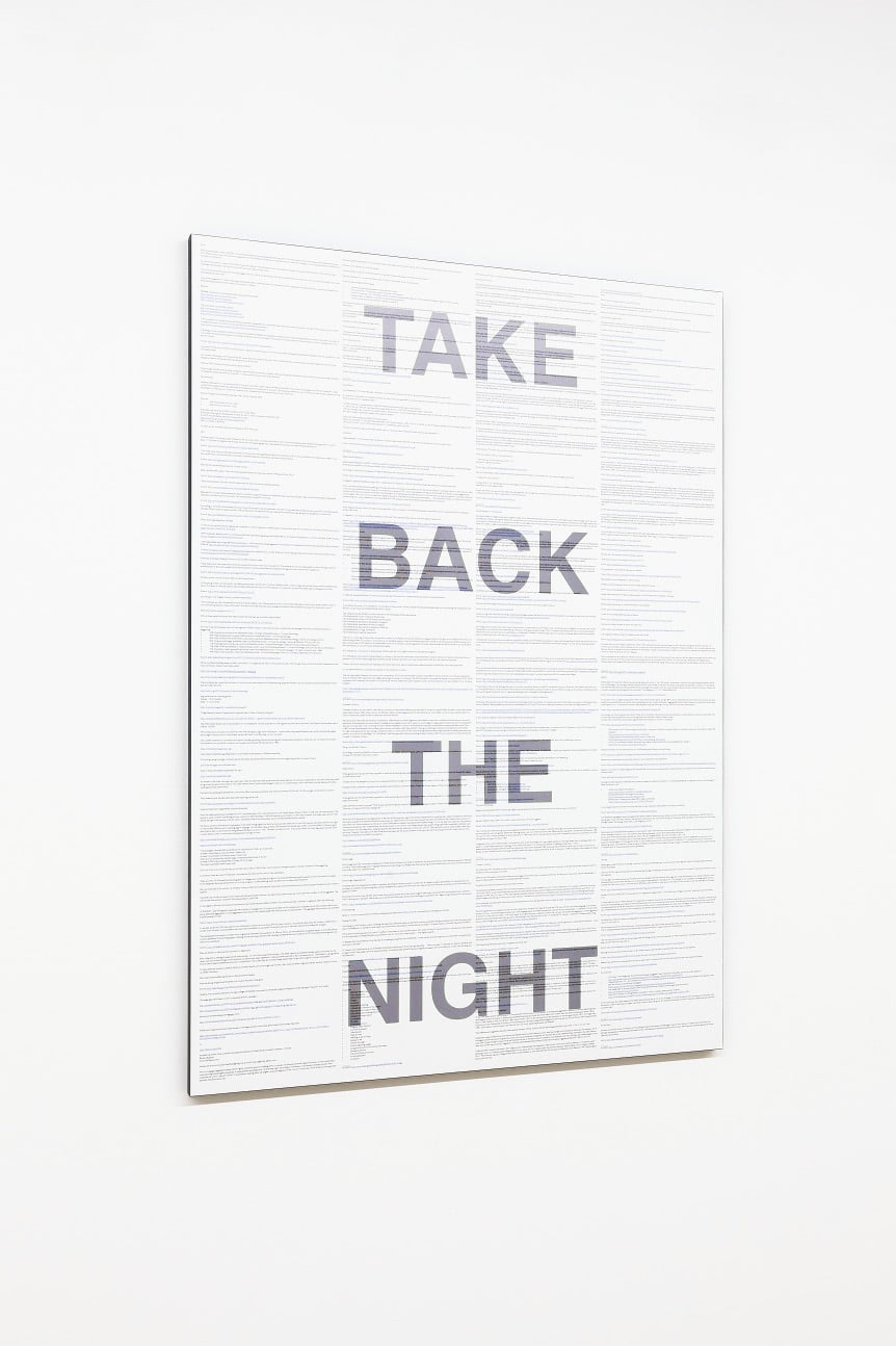 Matthew Greaves, Untitled Take back the night 2013, art-mounted poster, 118.9 × 84.1 cm